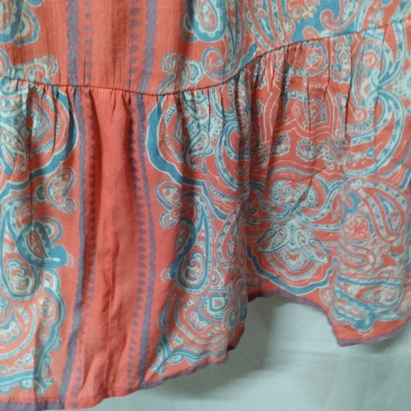 Lucky Brand Midi Dress Coral Blue Border Print Felice Boho Medium - Picture 12 of 16
